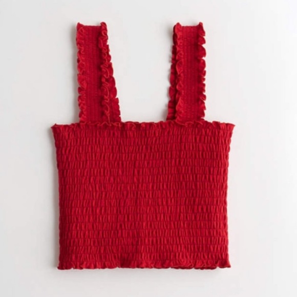 Hollister Tops - HOLLISTER Smocked Square-Neck Crop Top - Red